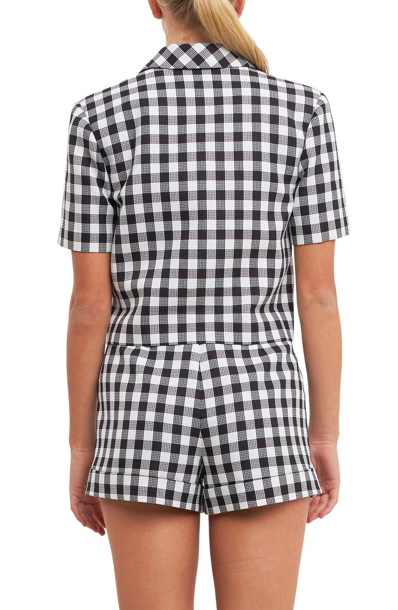 English Factory Short Sleeve Gingham Blazer, Alternate, color, Black