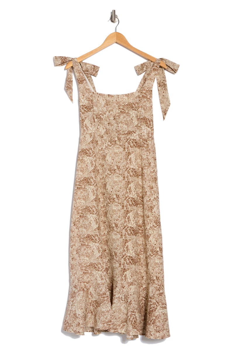 Lush Tie Strap Midi Dress, Alternate, color, Cream Brown Floral
