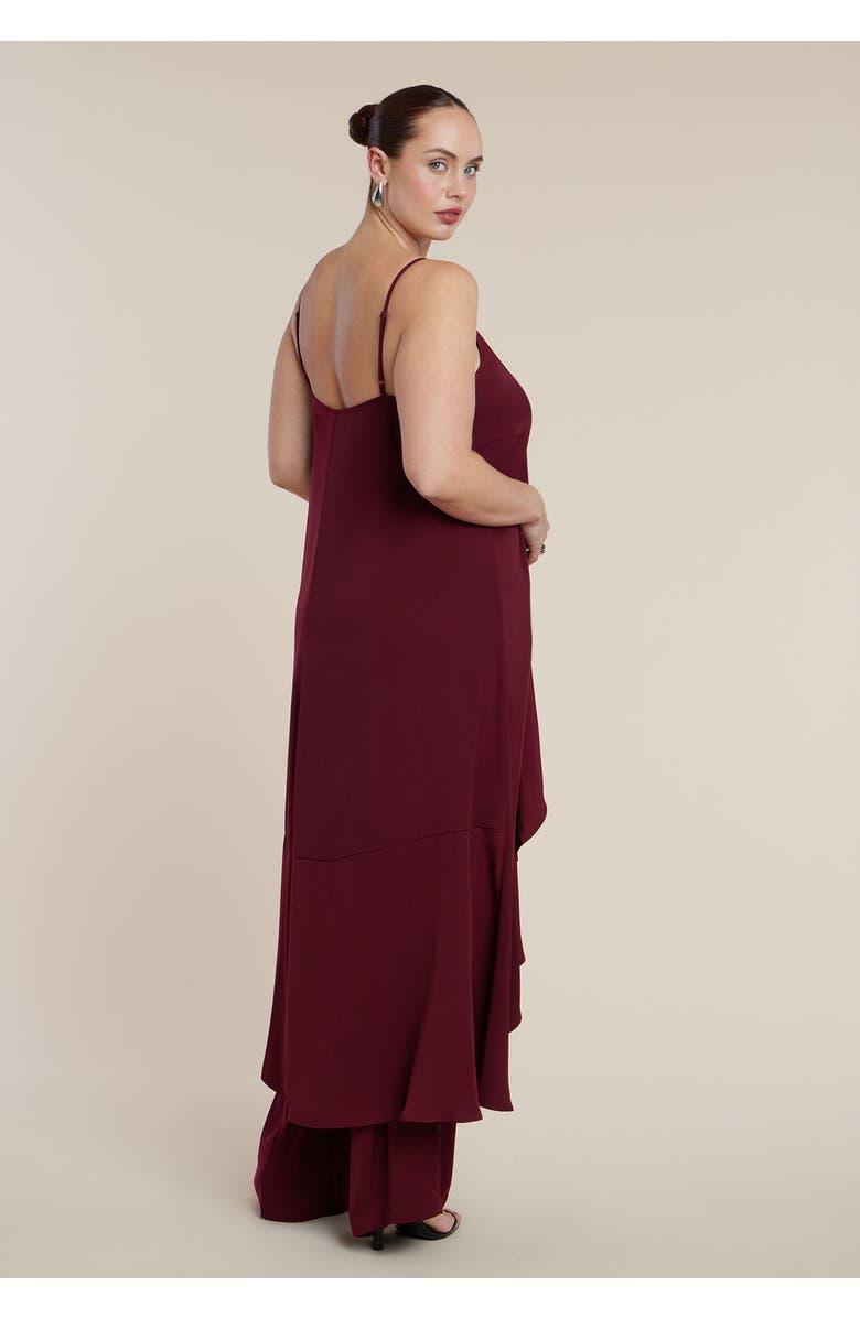 ELOQUII Tie-Front Ruffle Duster, Alternate, color, Wine