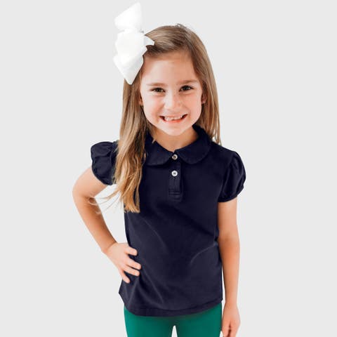 Girls 100% Cotton Puff Short Sleeve Polo Tee with Peter Pan Collar (Toddler, Little Kid, Big Kid)