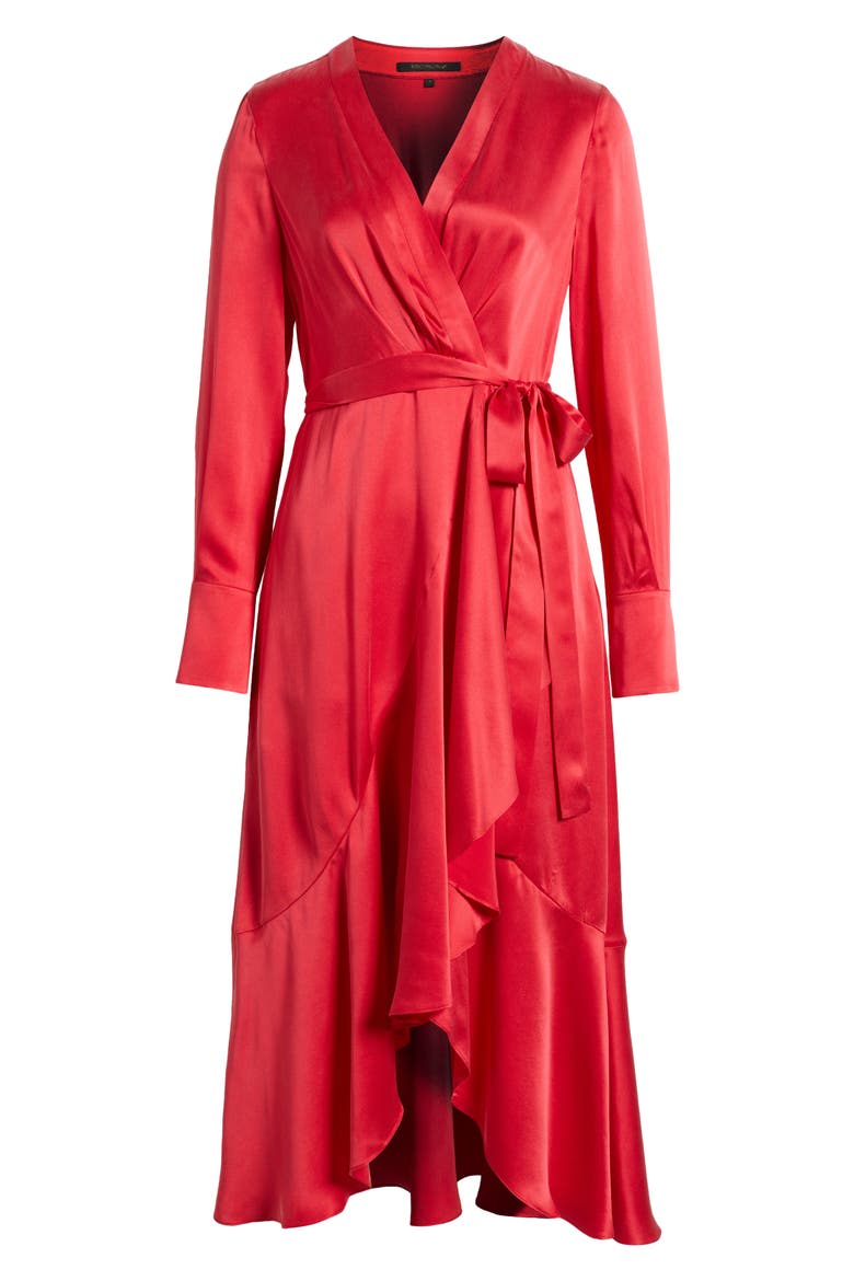 Victoria Long Sleeve Silk Faux Wrap Dress, Alternate, color, SCARLET