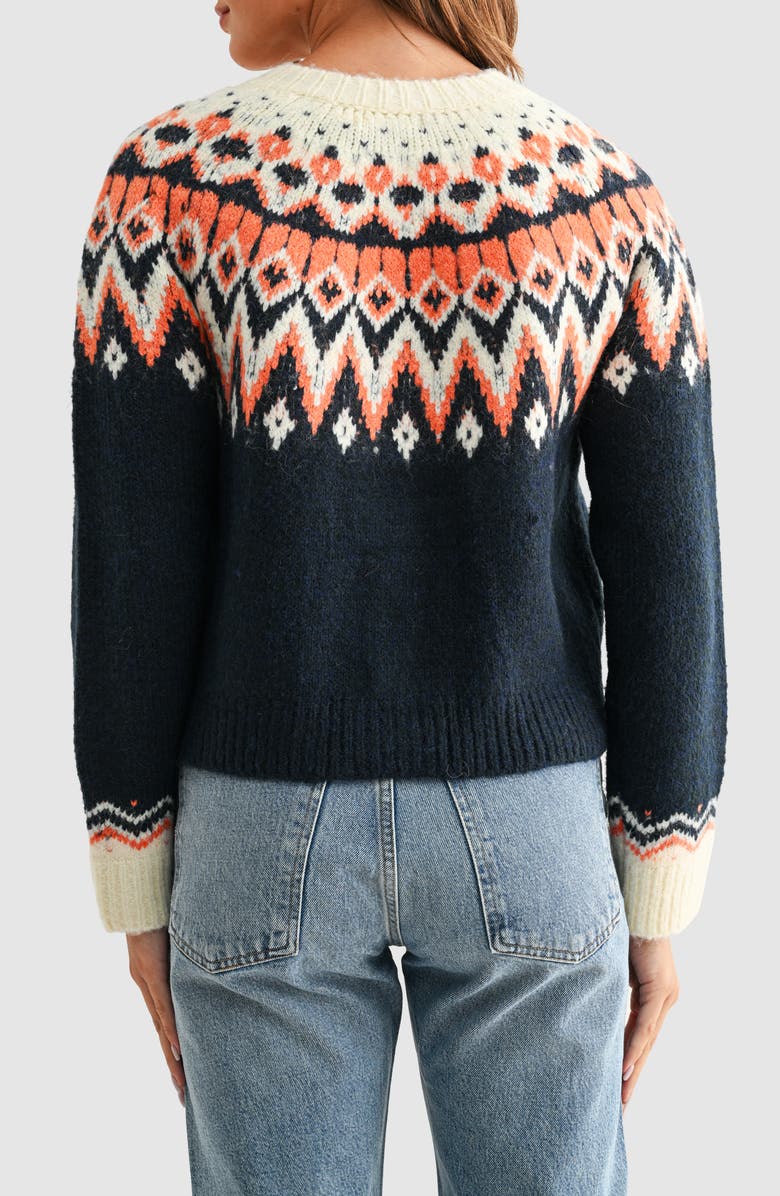 All in Favor Fair Isle Cardigan, Alternate, color, Navy Cream