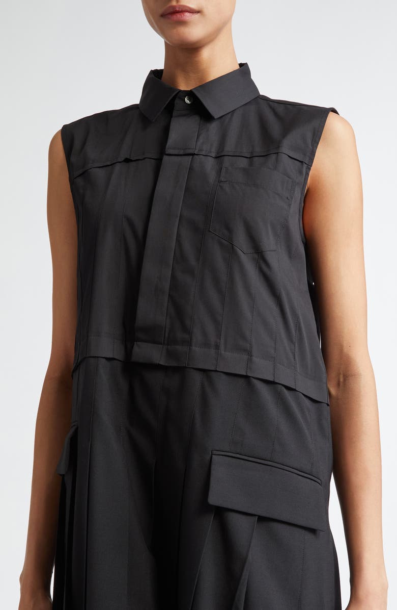 Sacai Pleated Mixed Media Midi Dress, Alternate, color,