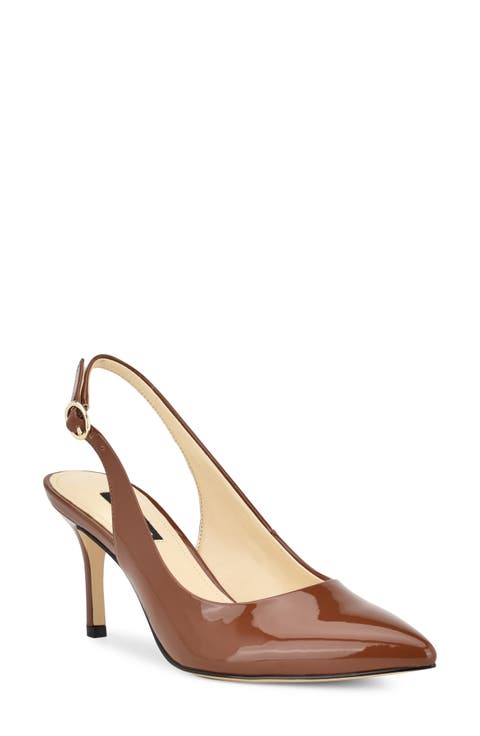 Goddiva Bow Detail Slingback Low Heels - Brown