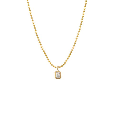 Lab Grown Diamond Emerald Bezel Ball Link Necklace 14K