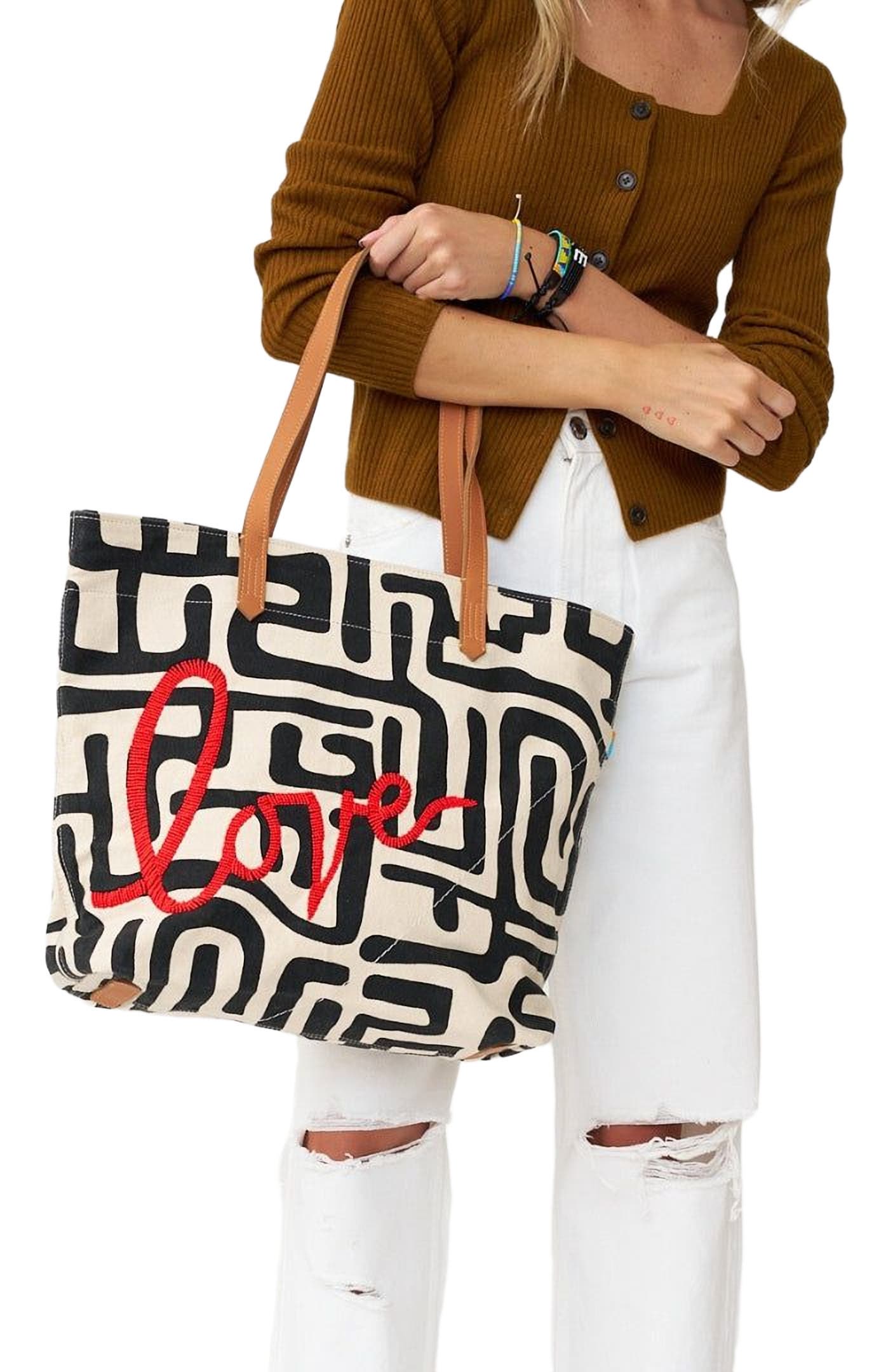 Ubuntu Life Go-To Tote with Beaded Red Love, Alternate, color, Black Kuba