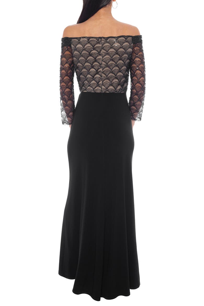 Off the Shoulder Beaded Gown, Alternate, color, BLACK/ NUDE