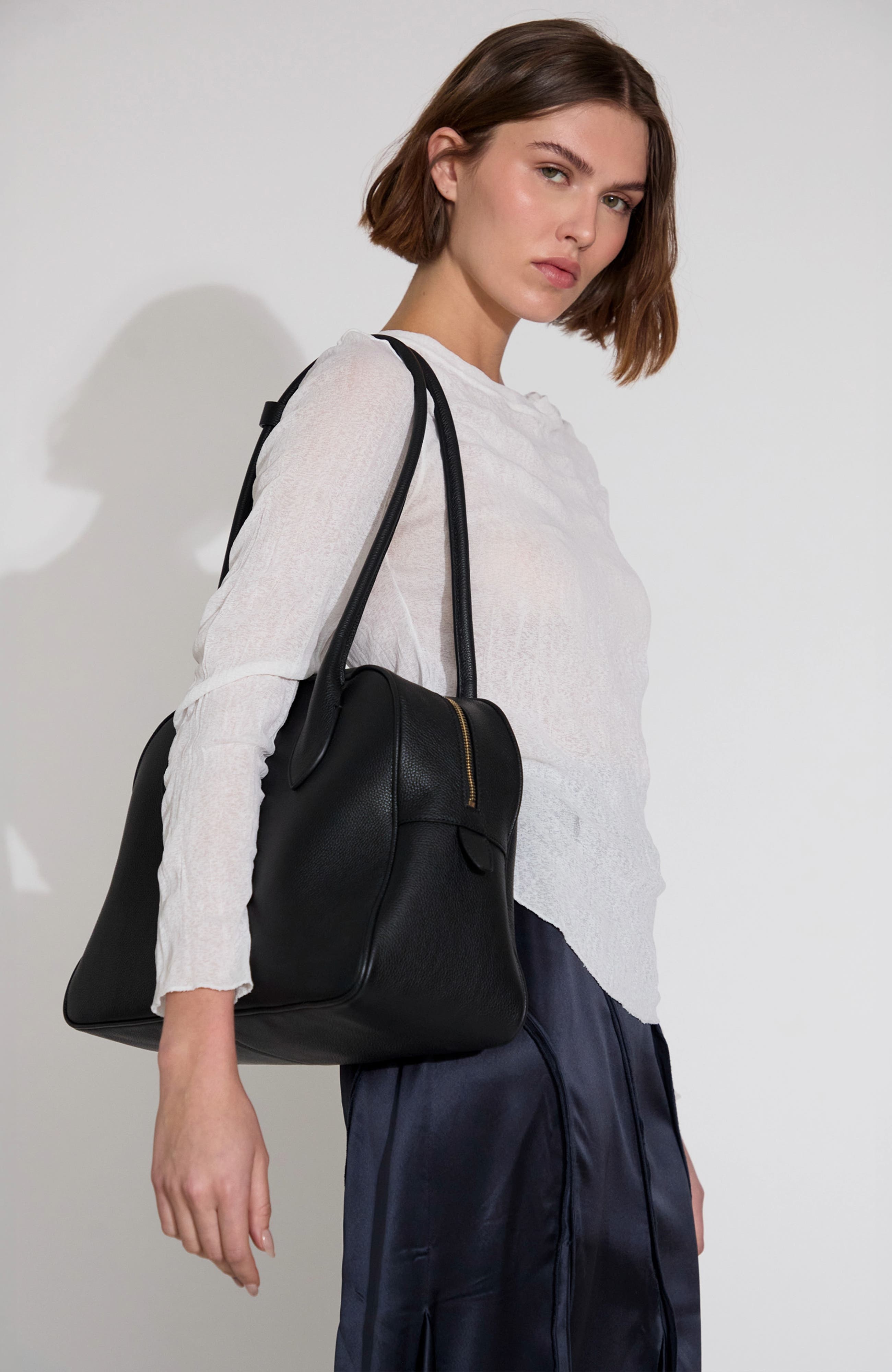 HYER GOODS Leather Autostrada Tote Bag, Alternate, color, Black