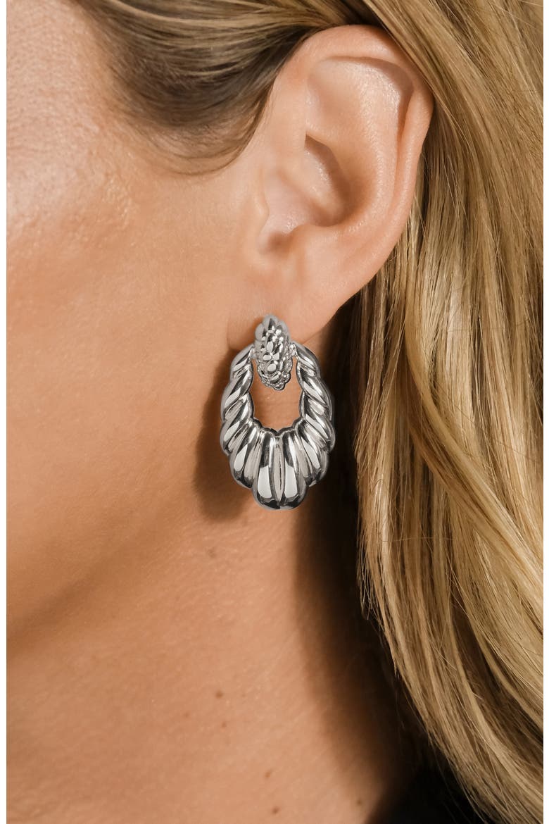 Enid Textured Doorknocker Drop Earrings, Alternate, color, SILVER