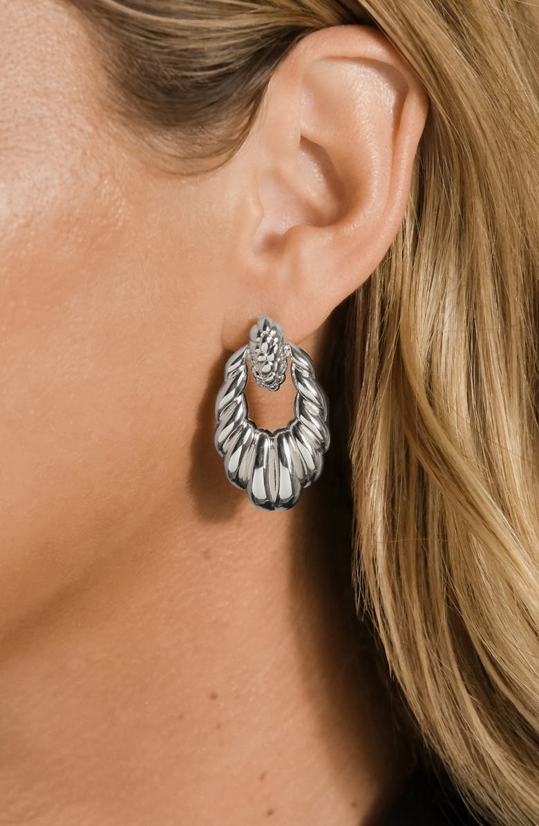 Sterling Forever Enid Textured Doorknocker Drop Earrings, Alternate, color, Silver