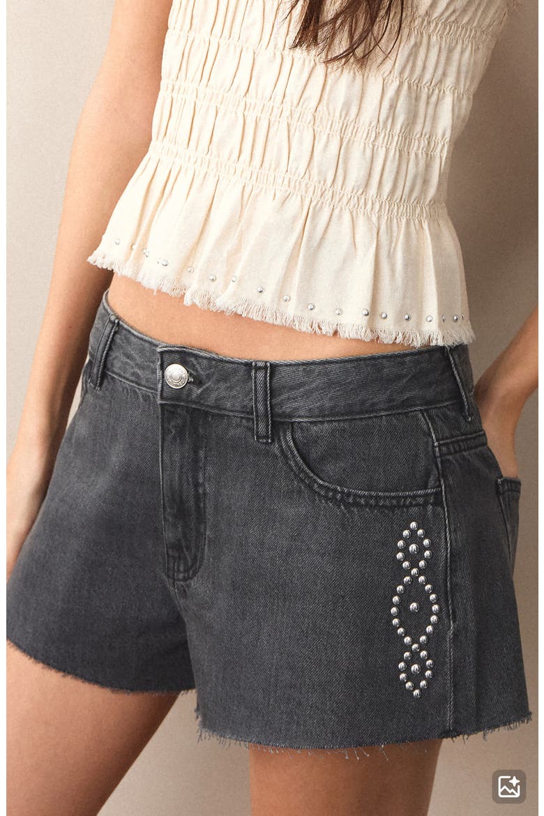 Studded Denim Cutoff Shorts, Alternate, color, BLACK DENIM