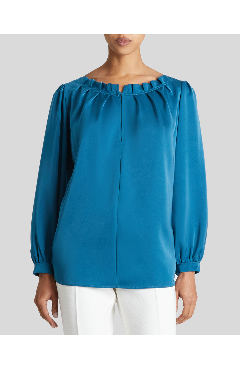 Santorelli BOHME Long Sleeve Ocean Blue Satin Blouse, Main, color, 