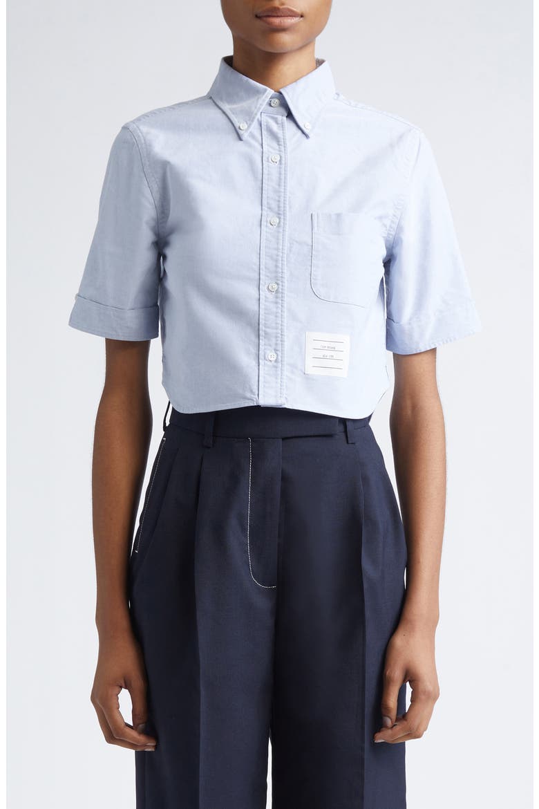 Cotton Oxford Crop Button-Down Shirt, Main, color, LIGHT BLUE