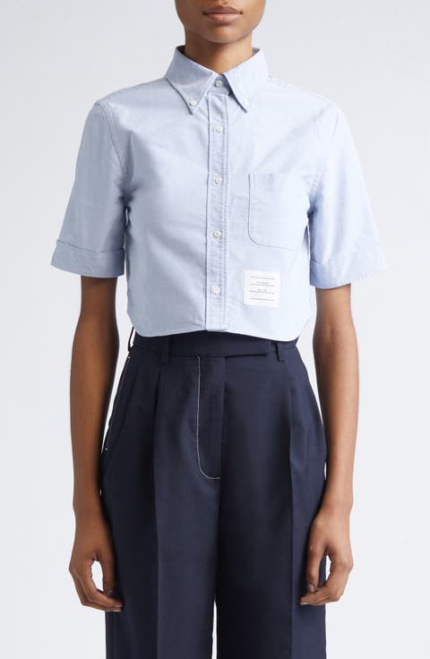 Cotton Oxford Crop Button-Down Shirt
