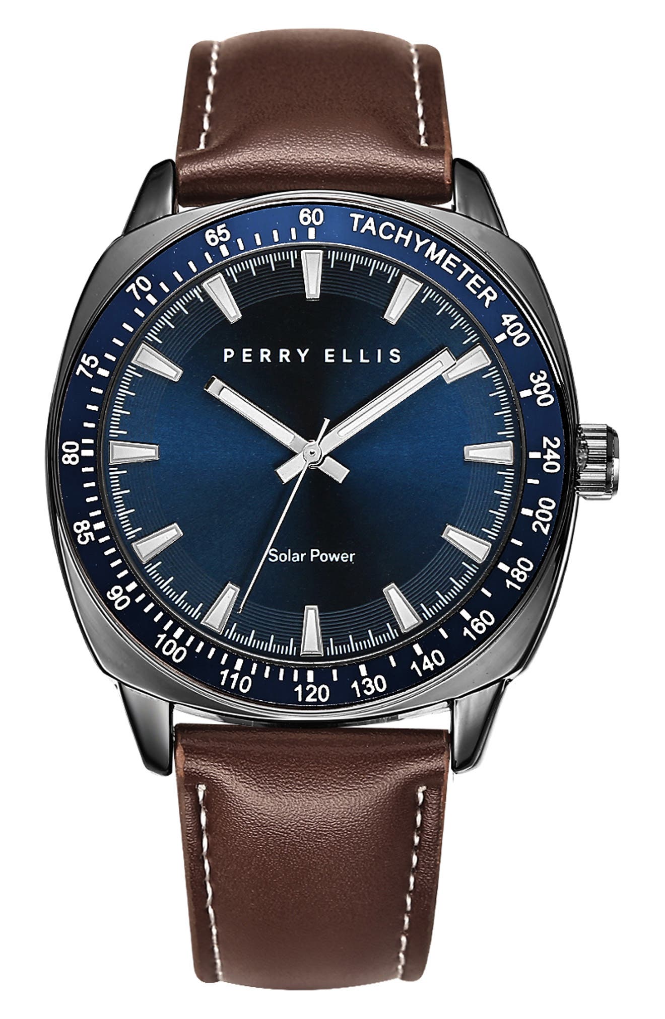 Perry Ellis Solar Leather Strap Watch, 41mm