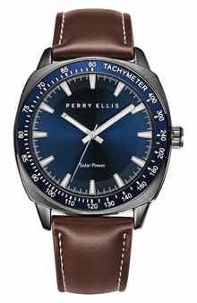 Perry Ellis Solar Leather Strap Watch, 41mm