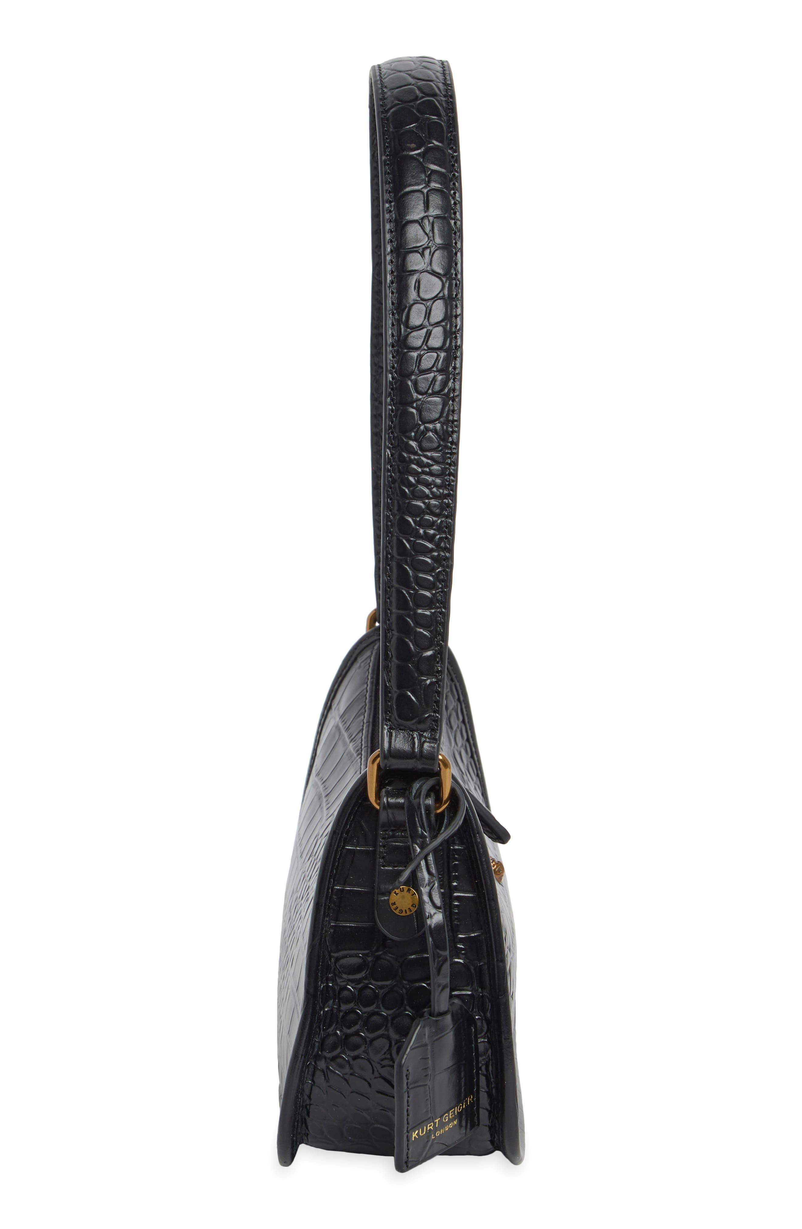 Highgate Small Croc-Embossed Leather Hobo, Alternate, color, BLACK