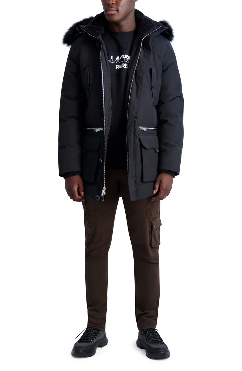 KARL LAGERFELD PARIS Faux Fur Trim Parka, Alternate, color, Black