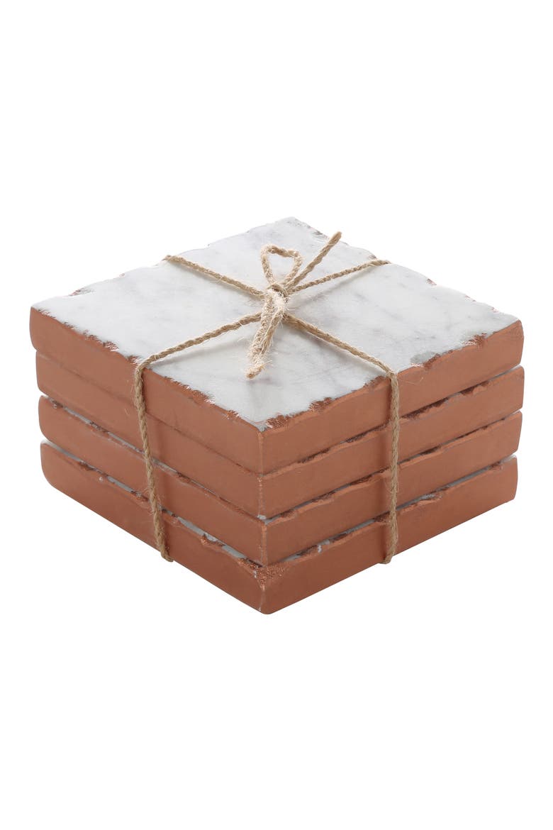 Set of 4 Copper Edge Marble Coasters, Main, color, GREY/ COPPER