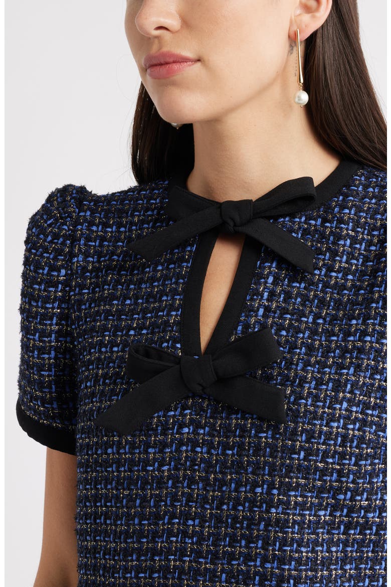 Double Tie Neck Tweed Minidress, Alternate, color, NAVY- BLUE TWEED