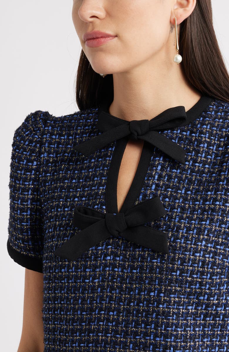 Caslon<sup>®</sup> Double Tie Neck Tweed Minidress, Alternate, color, Navy- Blue Tweed