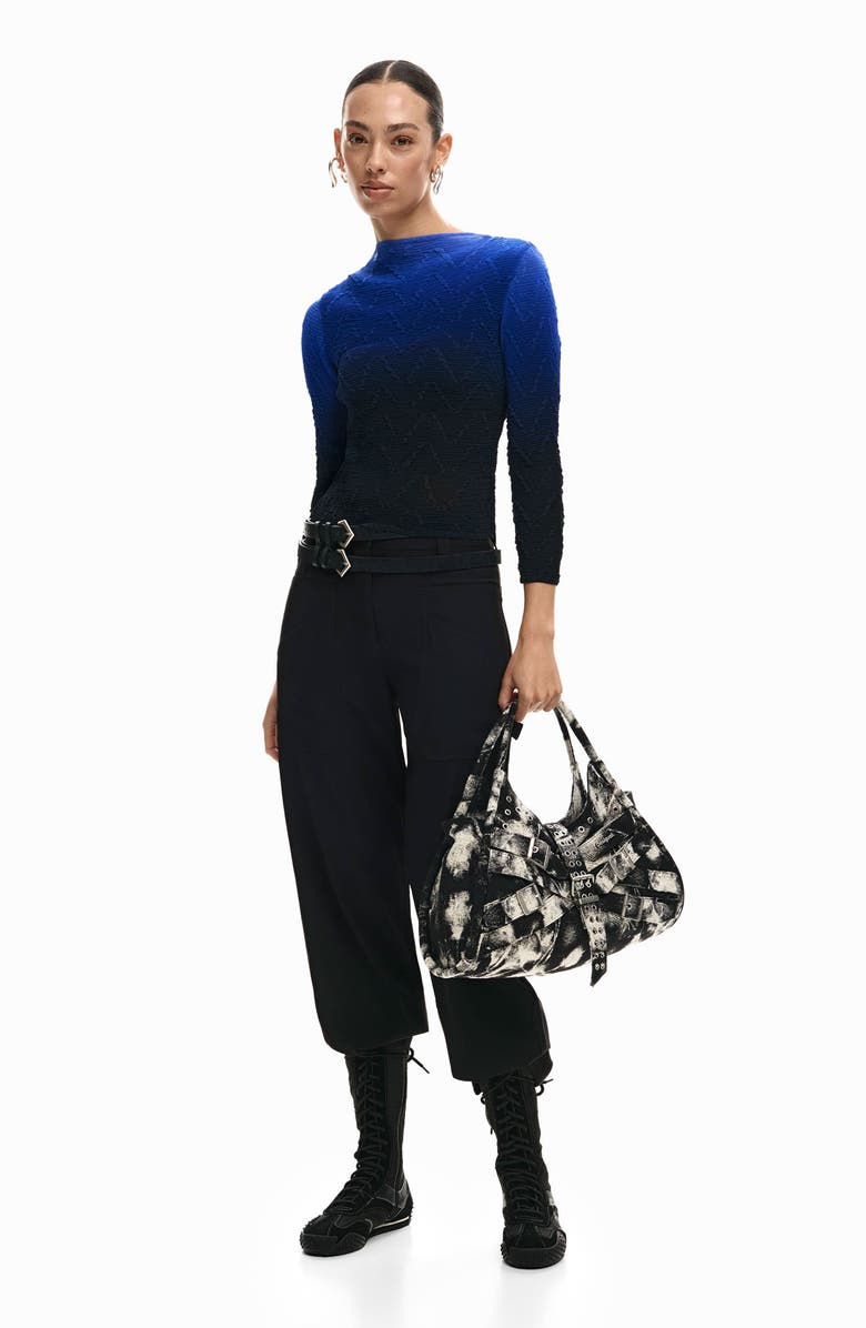 Desigual Ombré Texture Knit Top, Alternate, color, Klein Blue