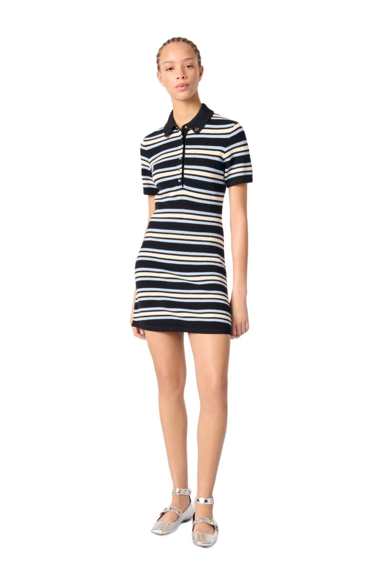 maje Striped knit polo dress, Alternate, color, 