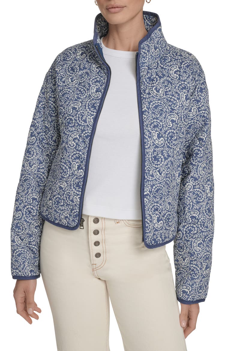 Quilted Cotton Jacket, Main, color, BLUE INDIGO EGRET PAISLEY