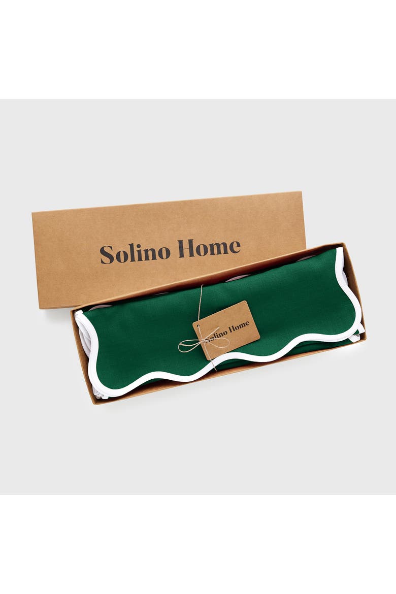 Linen Placemats Set of 4, 14 x 19" - Giselle Scallop Edge, Alternate, color, White and Christmas Green