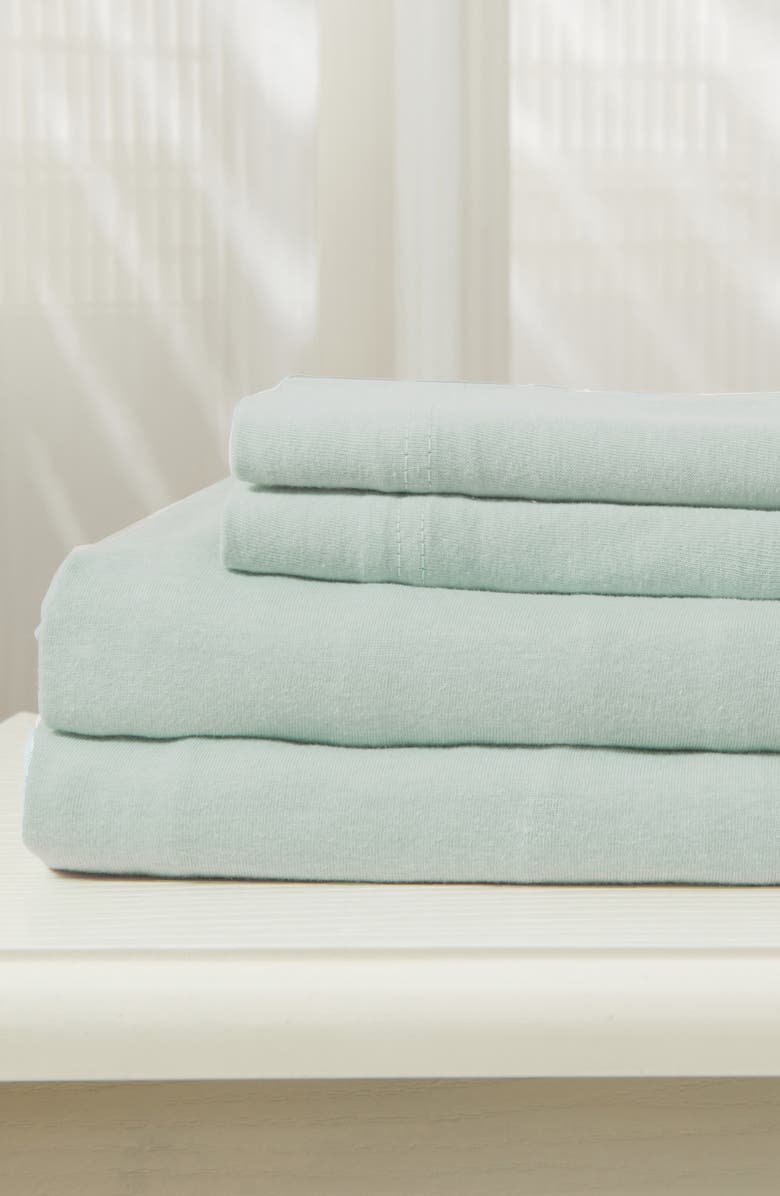 Woven & Weft Jersey Knit Sheet Set, Alternate, color, Heathered Aqua