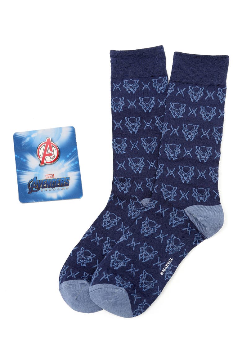 Black Panther Crew Socks & Lapel Pin, Main, color, BLUE