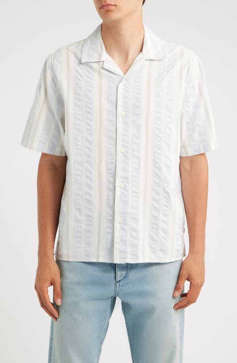 Didicot Stripe Cotton Seersucker Camp Shirt