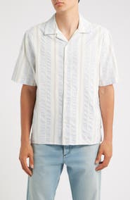 Wax London Didicot Stripe Cotton Seersucker Camp Shirt