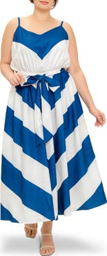 FLYING TOMATO Belted Chevron Maxi Sundress