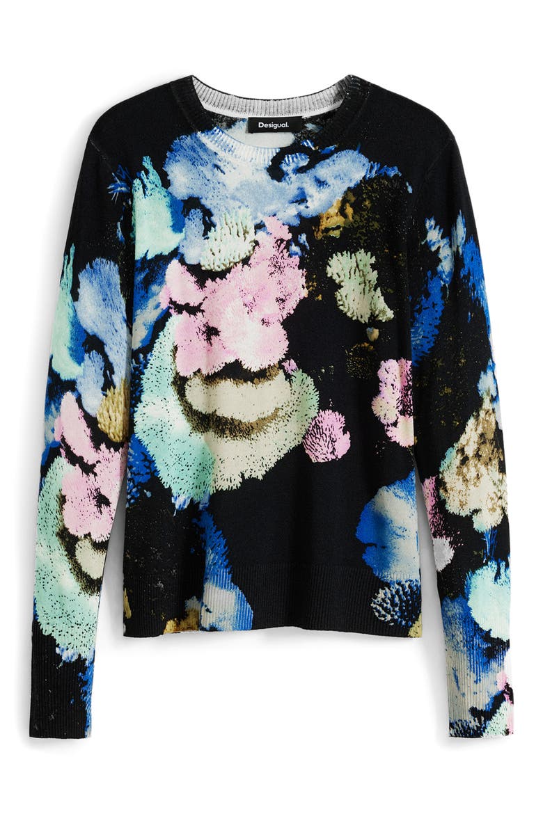 Abstract Print Crewneck Sweater, Alternate, color, BLUE