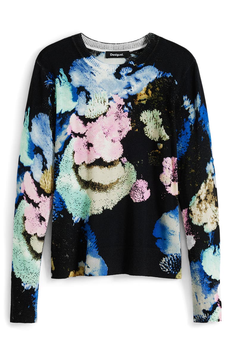 Desigual Abstract Print Crewneck Sweater, Alternate, color, Blue