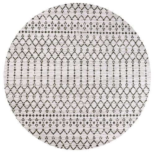 Jonathan Y Ourika Moroccan Geometric Textured Weave Indoor/outdoor Round Area Rug In Cream/black