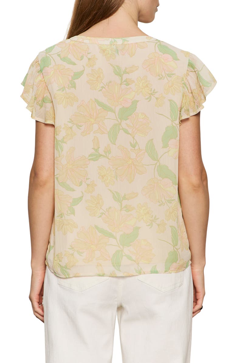 Sanctuary Free Spirited Floral Flutter Sleeve Button-Up Shirt, Alternate, color, Gentle Lily Yellow