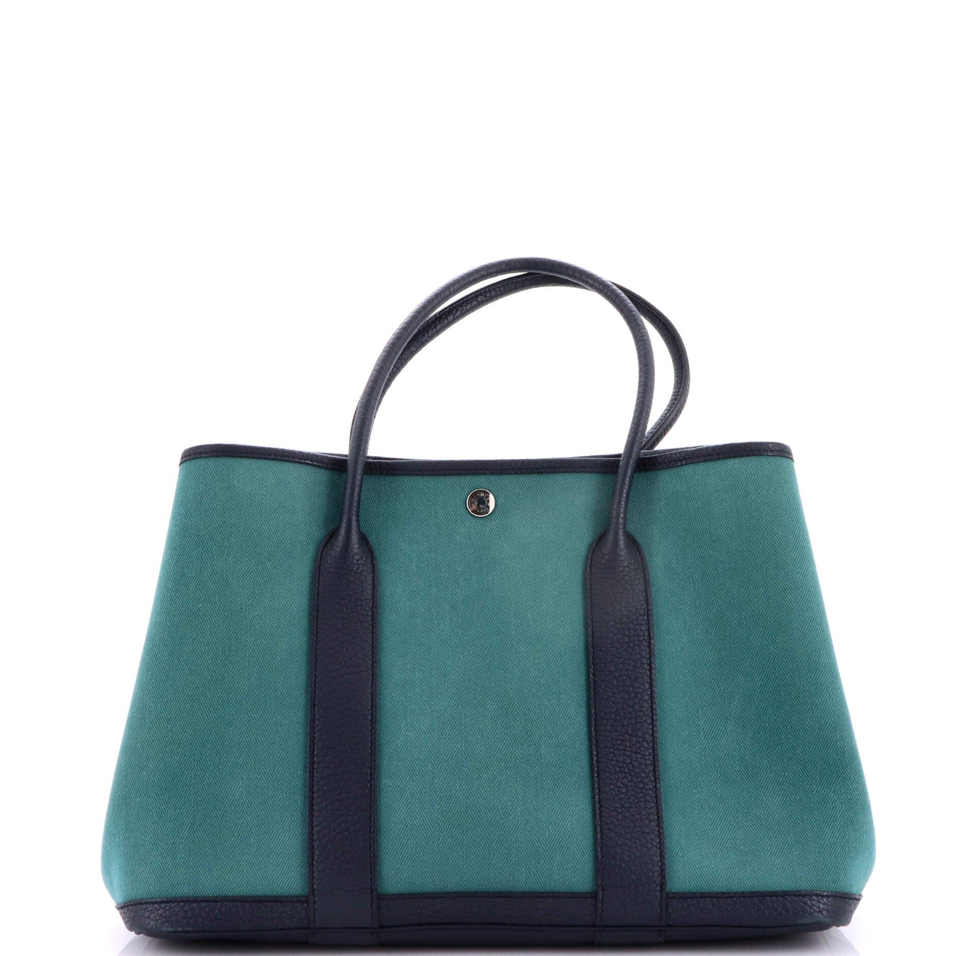 Pre-Owned Hermes Garden Party Tote Toile and Leather 36, Alternate, color, Vert Fonce