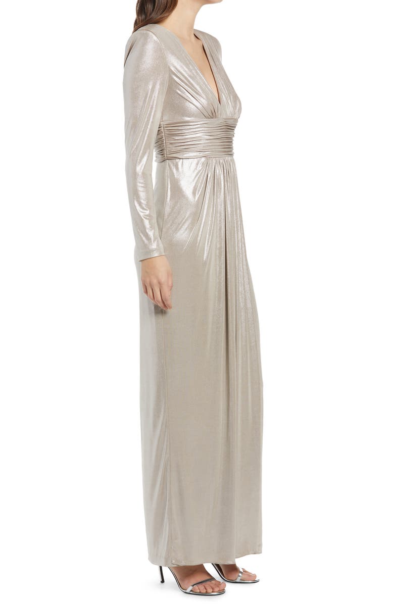 Vince Camuto Long Sleeve Metallic Wrap Gown, Alternate, color, 