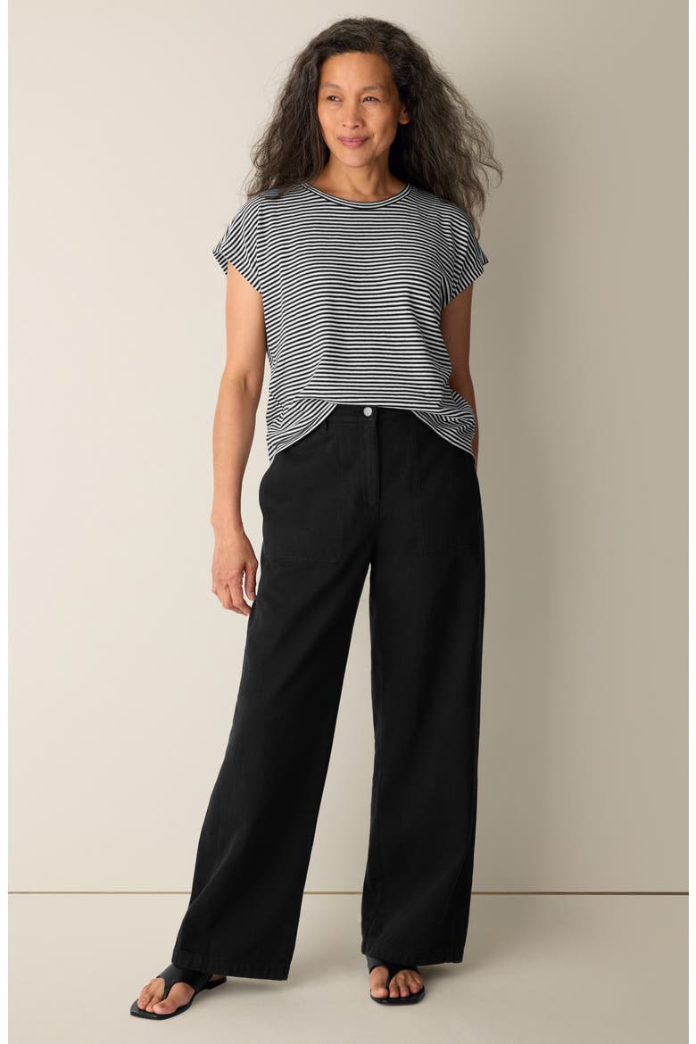 High Waist Wide Leg Full Length Organic Cotton Pants, Alternate, color, BLACK