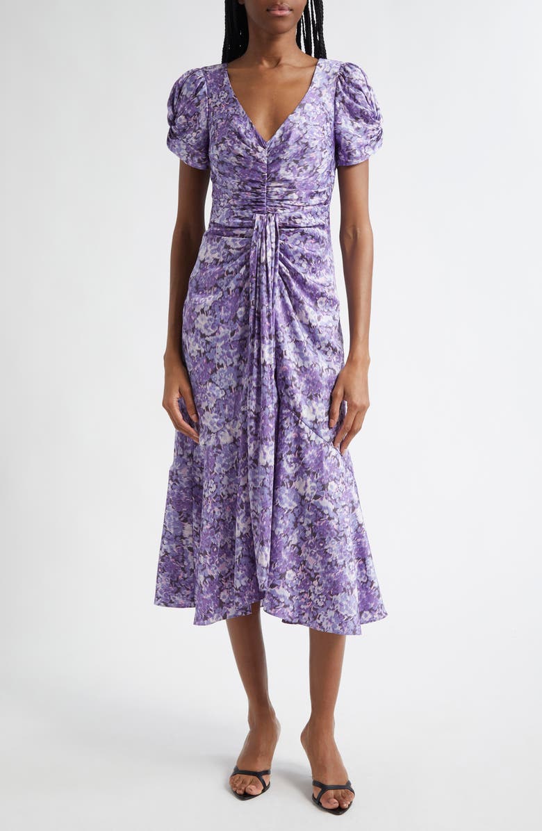 Cinq à Sept Hydrangea Center Ruched Midi Dress, Main, color, 