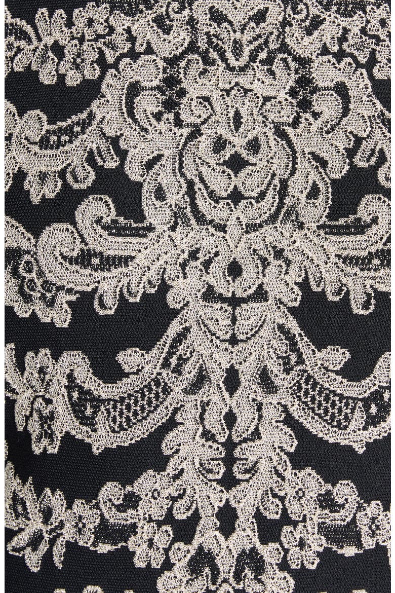 Metallic Lace Rib Cage Jacquard Fit & Flare Minidress, Alternate, color, BLACK