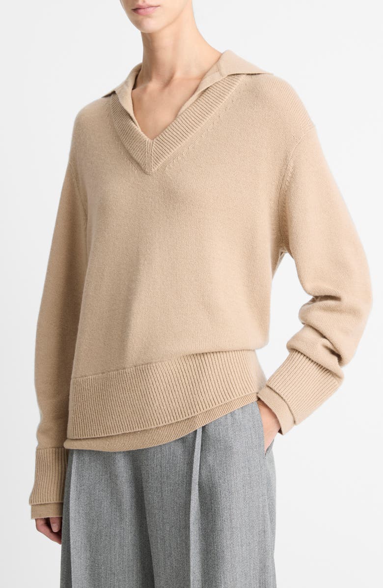 Vince Double Layer Wool & Cashmere Sweater, Main, color, Camel