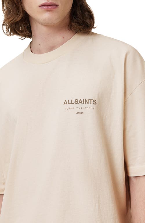 Allsaints Mens Underground Logo-print Relaxed-fit Cotton T-shirt Sandy White In Pink
