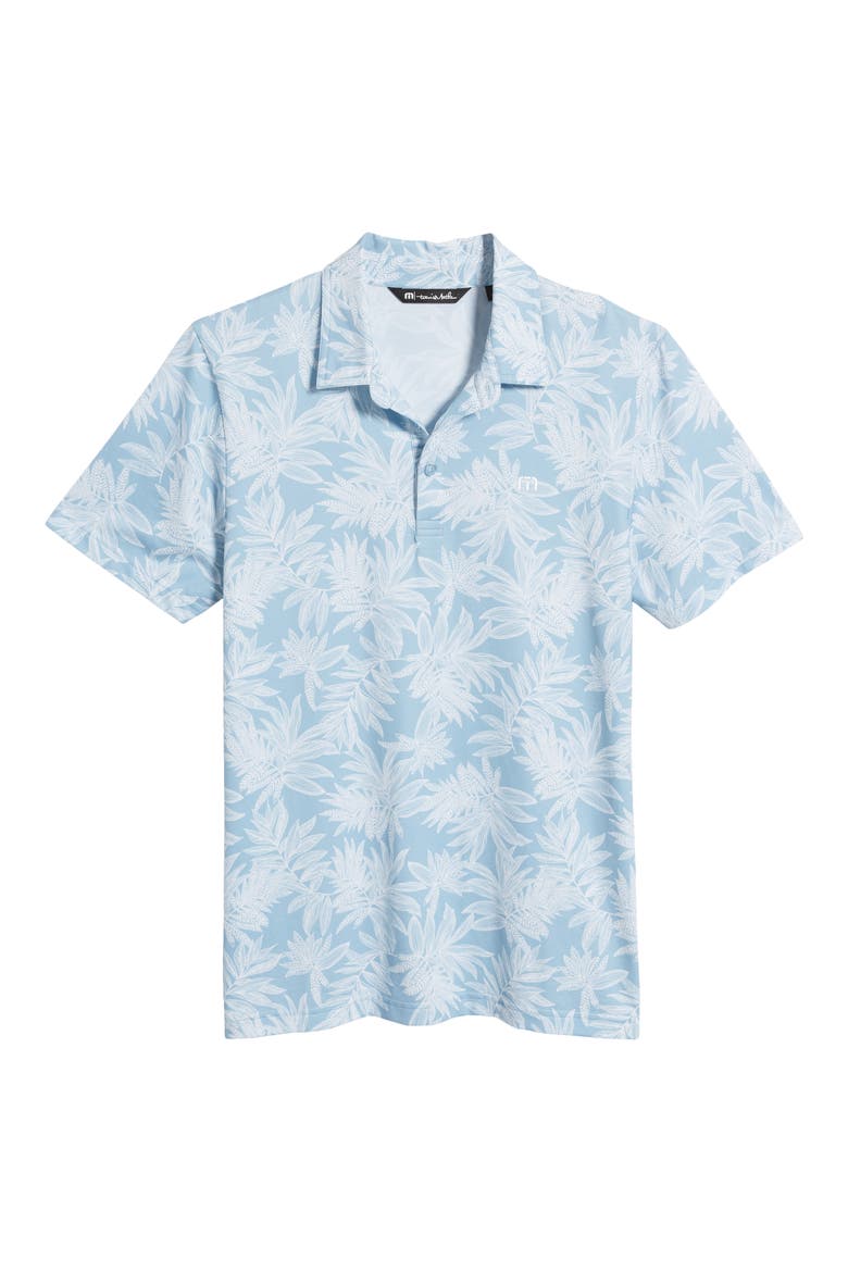 Sea Journey Leaf Print Stretch Polo, Alternate, color, ASH BLUE