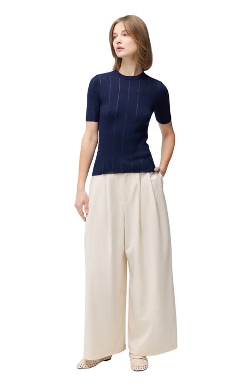 Gobi Mongolian Cashmere Ajour-knit Cashmere Silk Top Yellow In Blue