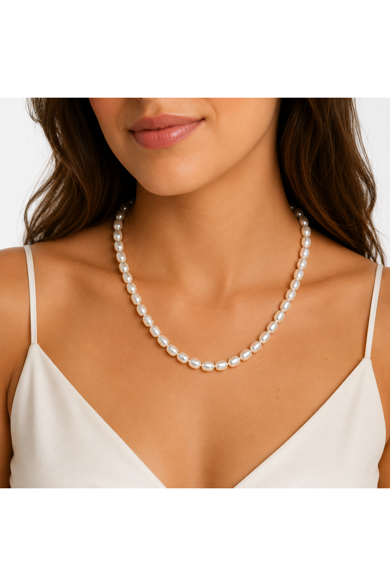 Oval Pearl Necklace, Alternate, color, White