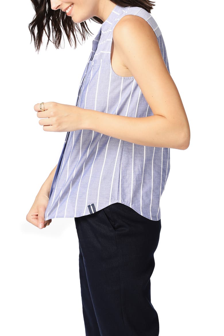 Rope Stripe Sleeveless Cotton Button-Up Blouse, Alternate, color, BLUE NIGHT