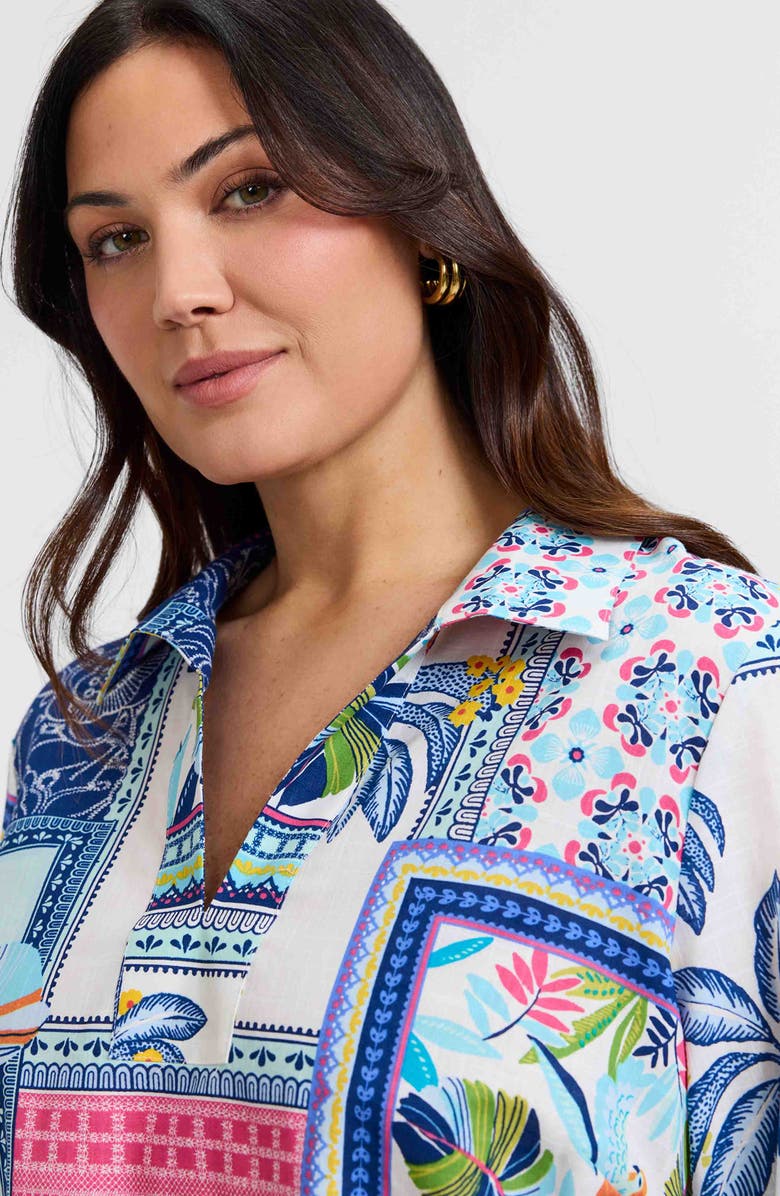 Foxcroft Julia Print Popover Shirt, Alternate, color, Blue Multi